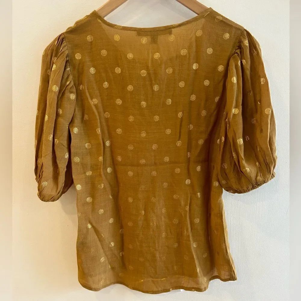 Harve Bernard Mustard Gold Dots Blouse - Picture 5 of 6